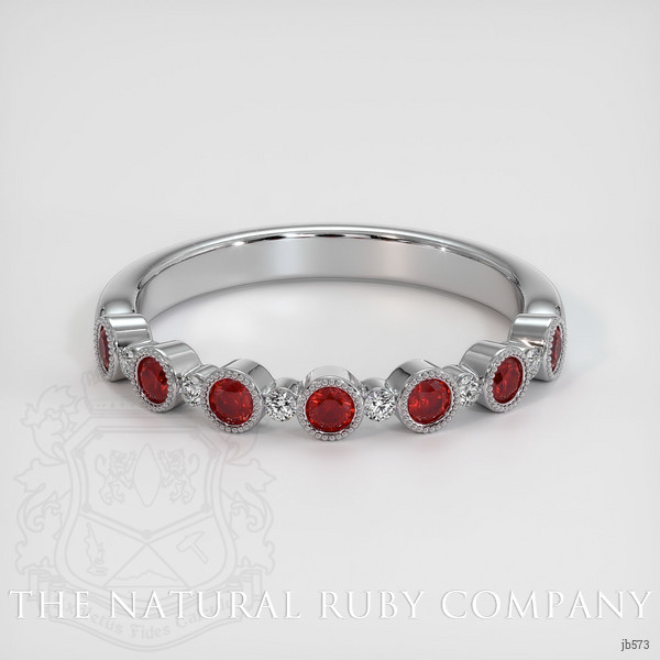 14K White Gold Ruby and Diamond Bezel Wedding Band