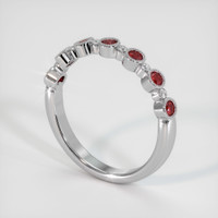 14K White Gold Ruby and Diamond Bezel Wedding Band Image