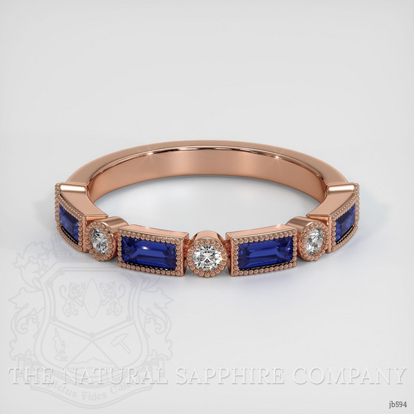 14K Rose Gold Blue Sapphire and Diamond Antique Style Wedding Band
