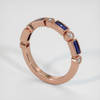 14K Rose Gold Blue Sapphire and Diamond Antique Style Wedding Band Image