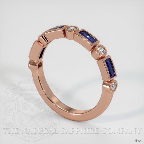 14K Rose Gold Blue Sapphire and Diamond Antique Style Wedding Band