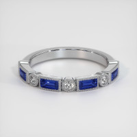 14K White Gold Blue Sapphire and Diamond Antique Style Wedding Band Video