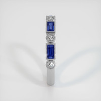 14K White Gold Blue Sapphire and Diamond Antique Style Wedding Band Image