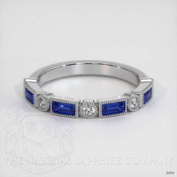 18K White Gold Blue Sapphire and Diamond Antique Style Wedding Band