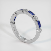 18K White Gold Blue Sapphire and Diamond Antique Style Wedding Band Image