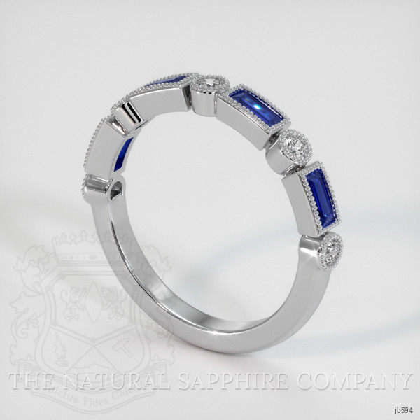 18K White Gold Blue Sapphire and Diamond Antique Style Wedding Band