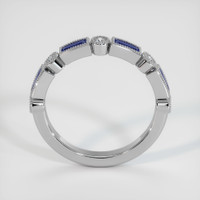 18K White Gold Blue Sapphire and Diamond Antique Style Wedding Band Image
