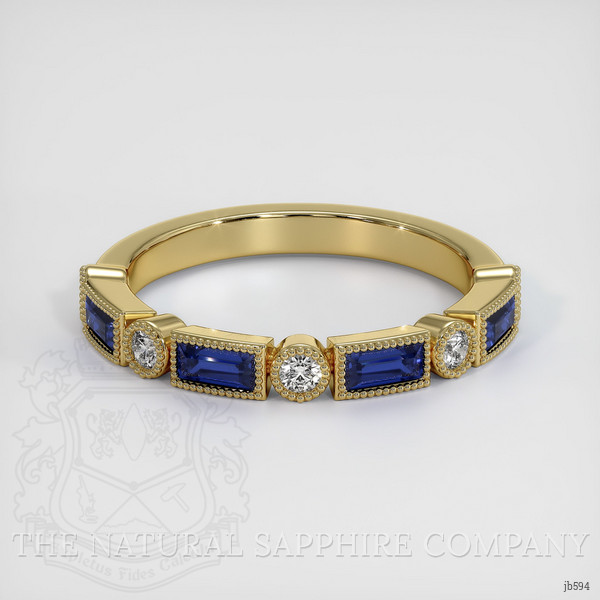 14K Yellow Gold Blue Sapphire and Diamond Antique Style Wedding Band