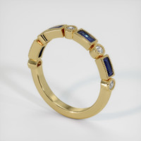 14K Yellow Gold Blue Sapphire and Diamond Antique Style Wedding Band Image