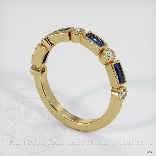 14K Yellow Gold Blue Sapphire and Diamond Antique Style Wedding Band