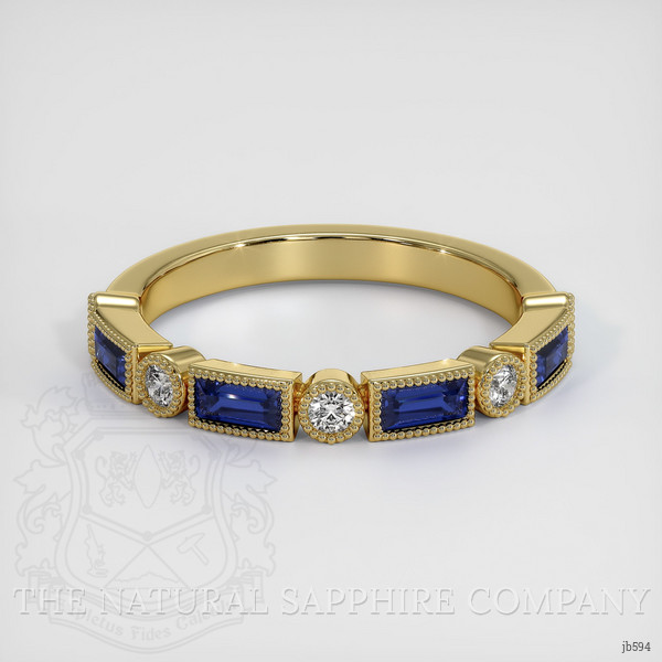 18K Yellow Gold Blue Sapphire and Diamond Antique Style Wedding Band