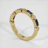 18K Yellow Gold Blue Sapphire and Diamond Antique Style Wedding Band Image