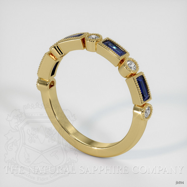 18K Yellow Gold Blue Sapphire and Diamond Antique Style Wedding Band