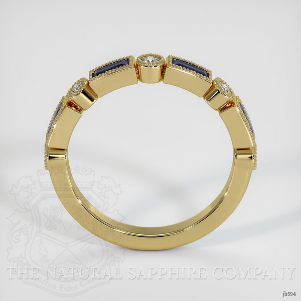 18K Yellow Gold Blue Sapphire and Diamond Antique Style Wedding Band