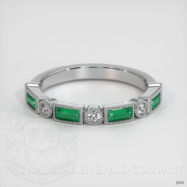 Platinum 950 Emerald and Diamond Antique Style Wedding Band