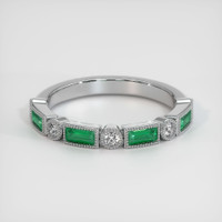 18K White Gold Emerald and Diamond Antique Style Wedding Band Video