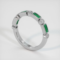 18K White Gold Emerald and Diamond Antique Style Wedding Band Image