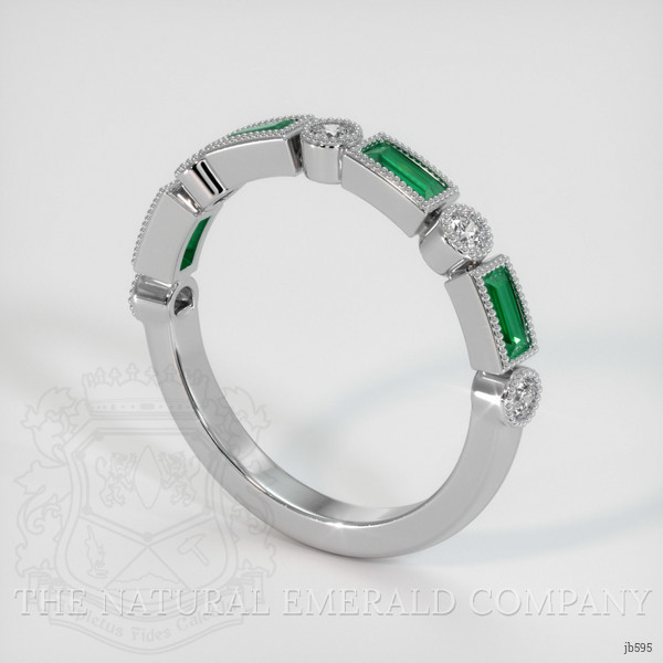18K White Gold Emerald and Diamond Antique Style Wedding Band