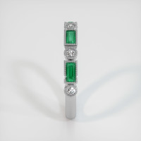 18K White Gold Emerald and Diamond Antique Style Wedding Band Image
