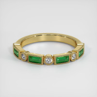 18K Yellow Gold Emerald and Diamond Antique Style Wedding Band Video