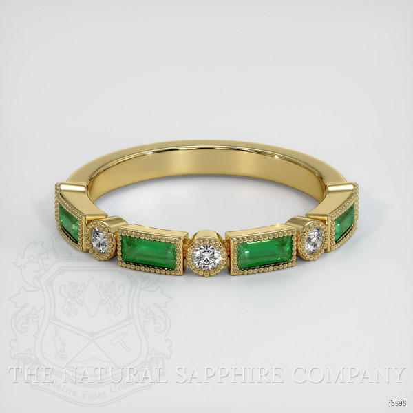 18K Yellow Gold Emerald and Diamond Antique Style Wedding Band