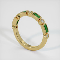 18K Yellow Gold Emerald and Diamond Antique Style Wedding Band Image