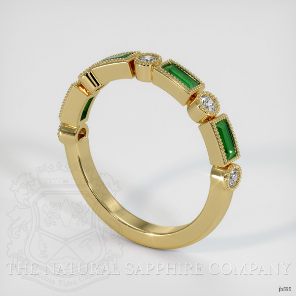 18K Yellow Gold Emerald and Diamond Antique Style Wedding Band