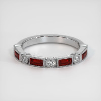 14K White Gold Ruby and Diamond Antique Style Wedding Band Video