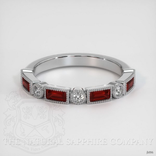 18K White Gold Ruby and Diamond Antique Style Wedding Band