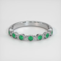 18K White Gold Emerald and Diamond Antique Style Wedding Band Image