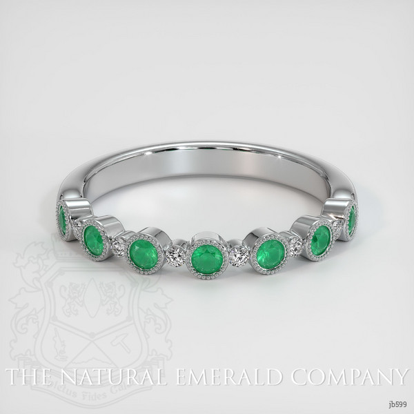 18K White Gold Emerald and Diamond Antique Style Wedding Band