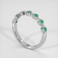 18K White Gold Emerald and Diamond Antique Style Wedding Band Image