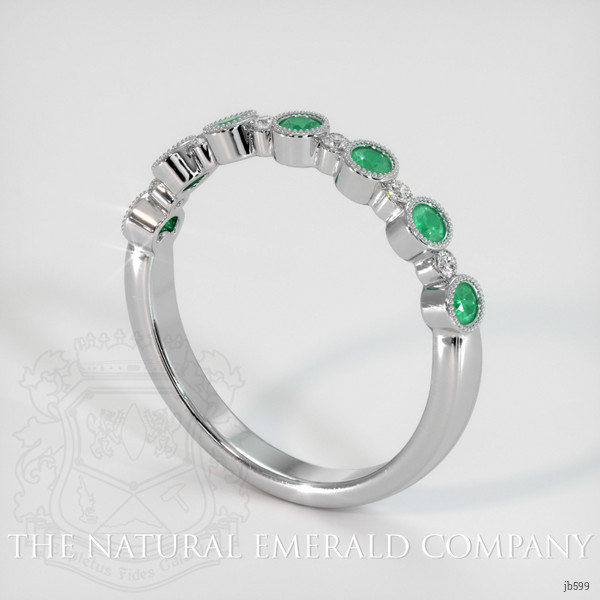 18K White Gold Emerald and Diamond Antique Style Wedding Band