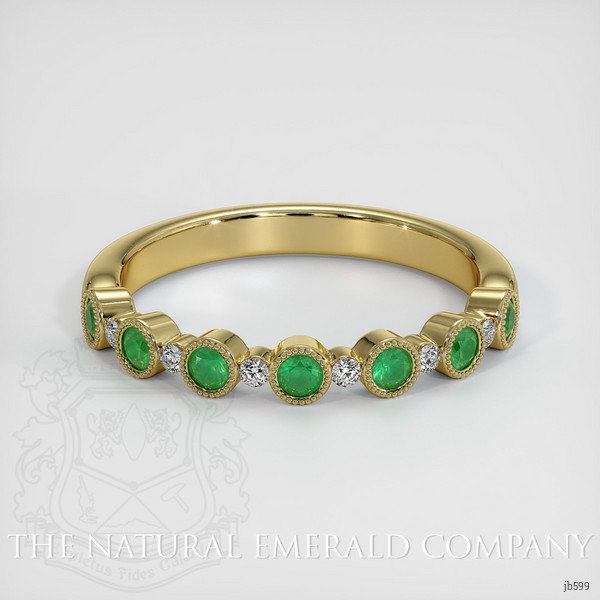 18K Yellow Gold Emerald and Diamond Antique Style Wedding Band
