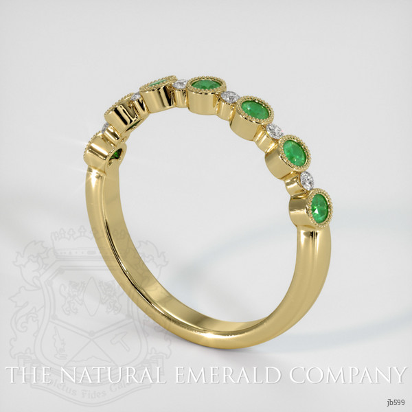 18K Yellow Gold Emerald and Diamond Antique Style Wedding Band
