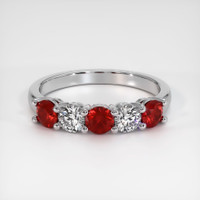 14K White Gold Ruby and Diamond Prong Wedding Band Video
