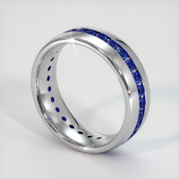 14K White Gold Blue Sapphire Men's Wedding Band Image