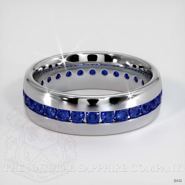 18K White Gold Blue Sapphire Men's Wedding Band