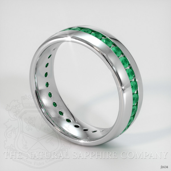 18K White Gold Emerald Men's Wedding Band