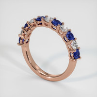 14K Rose Gold Blue Sapphire and Diamond Prong Wedding Band Image