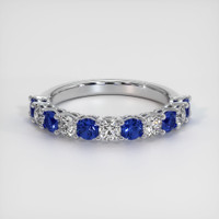14K White Gold Blue Sapphire and Diamond Prong Wedding Band Video