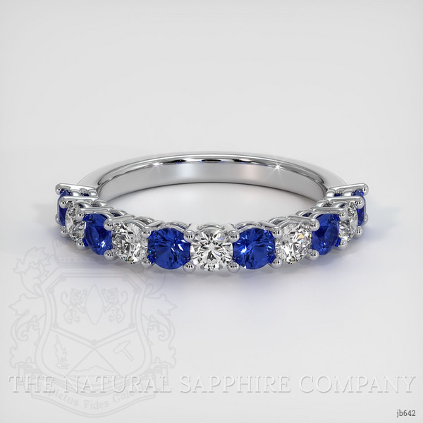 18K White Gold Blue Sapphire and Diamond Prong Wedding Band