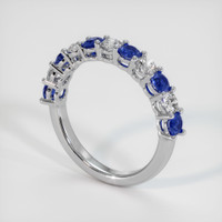 18K White Gold Blue Sapphire and Diamond Prong Wedding Band Image
