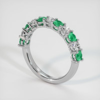 18K White Gold Emerald and Diamond Prong Wedding Band Image