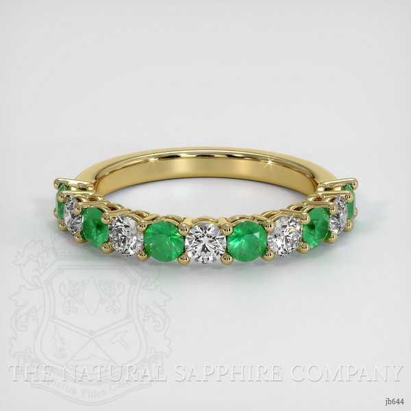18K Yellow Gold Emerald and Diamond Prong Wedding Band
