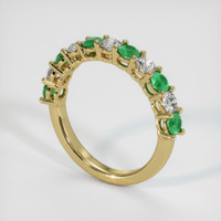 18K Yellow Gold Emerald and Diamond Prong Wedding Band Image