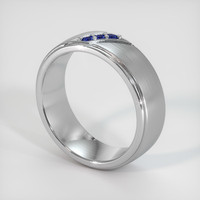 18K White Gold Blue Sapphire Men's Wedding Band Image