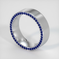 14K White Gold Blue Sapphire Men's Wedding Band Image