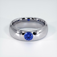 14K White Gold Blue Sapphire Bezel Wedding Band Video