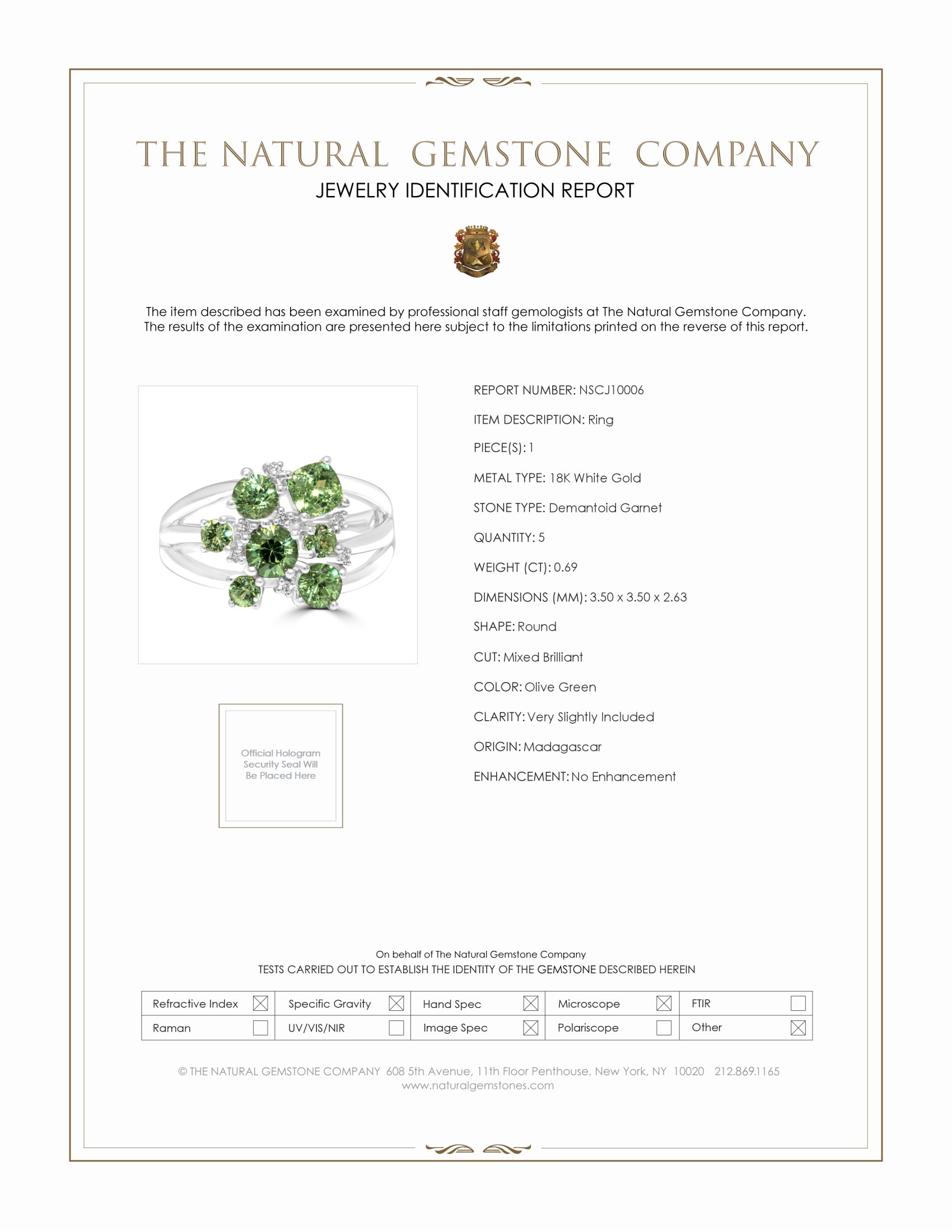 1.43 Ct. Demantoid Garnet Natural Diamond Pave Ring, 18K White Gold